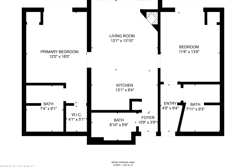 2 Bedroom :3 bath Floorplan