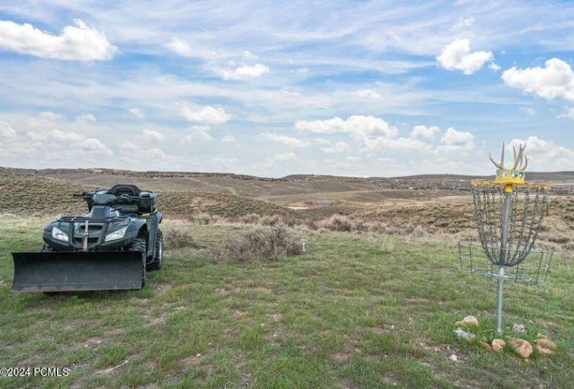 ATV snow plow with disc golf