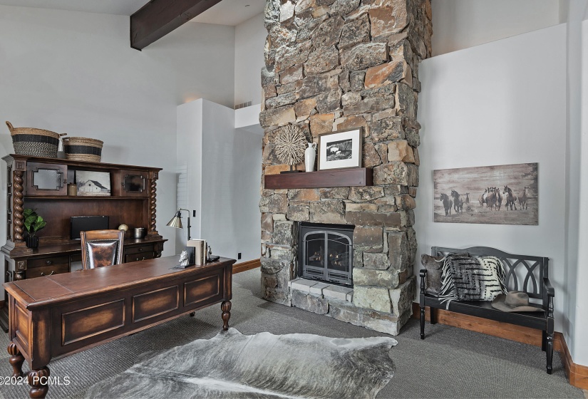 Office with Beautiful Stone Fireplace