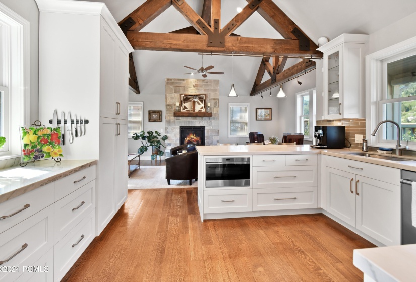 Kitchen and fireplace