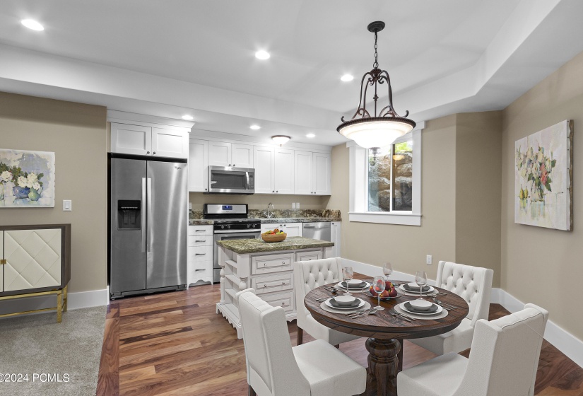 staged downstairs kitchen/dining