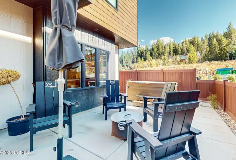 Patio w hot tub and views